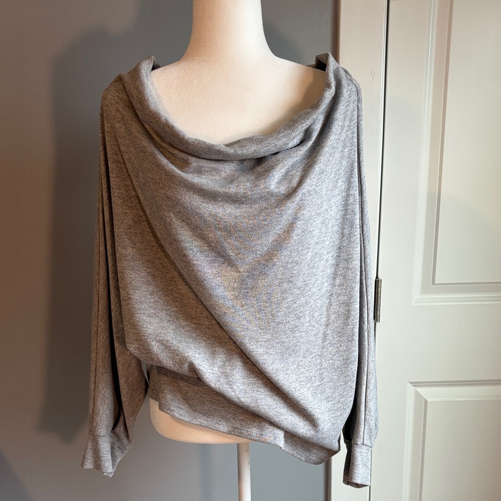 Women's Gray Cowl Wide Neck Knit Top